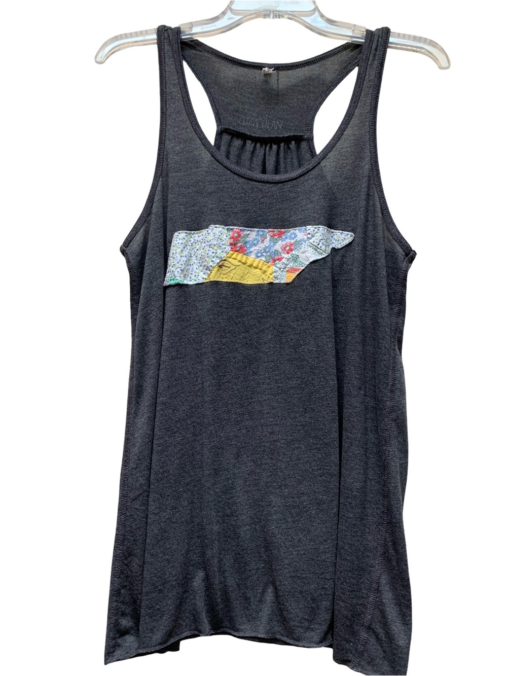 Women's Heather Gray Racerback Tank with Floral Patchwork Tennessee Applique